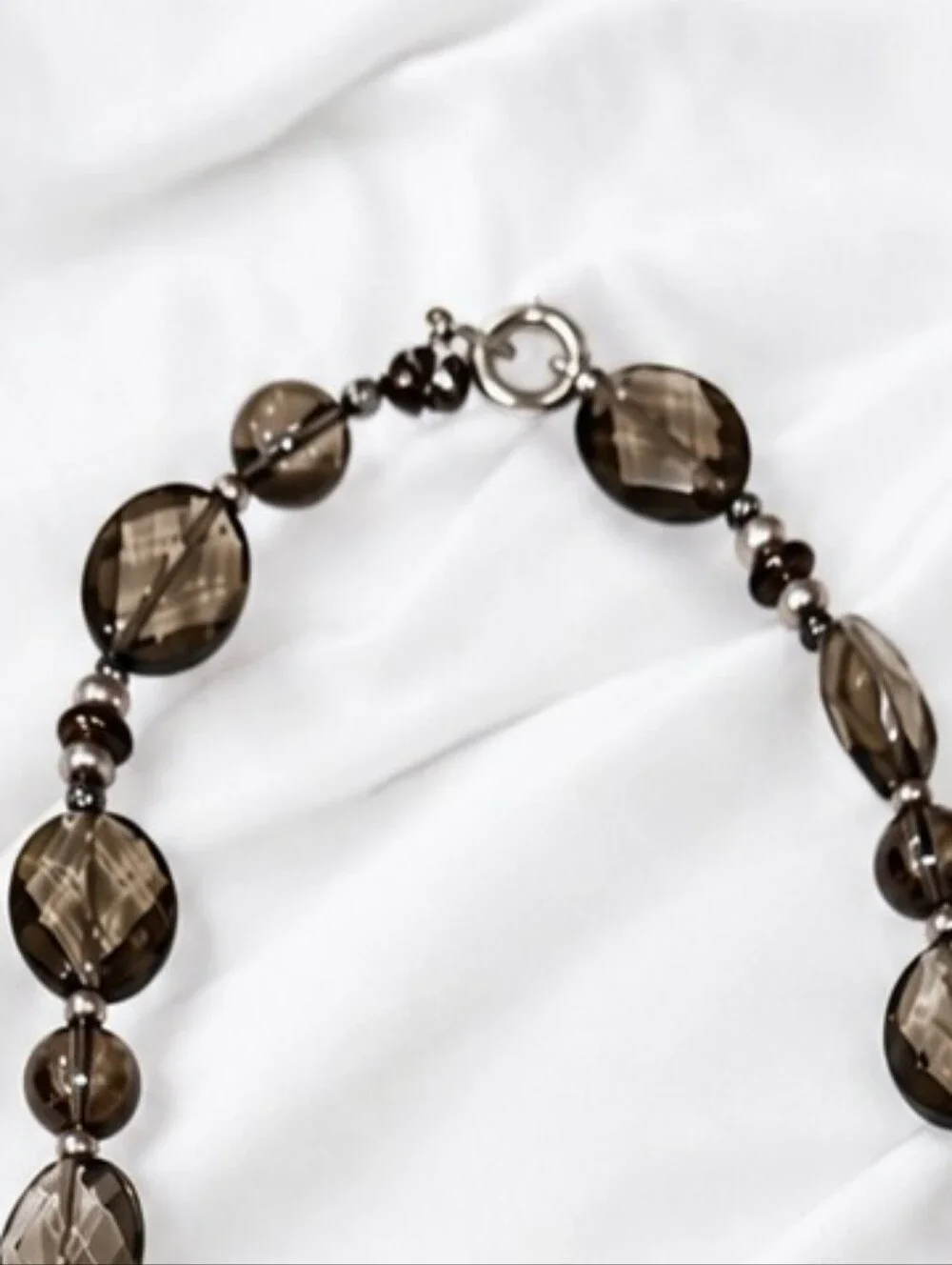 Smoky Bead Long Crystal Necklace - Brown